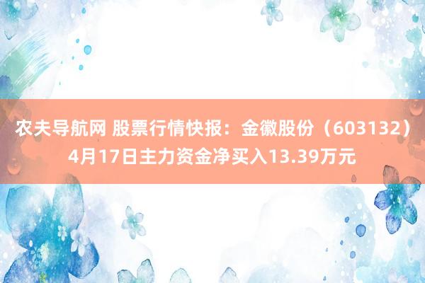 农夫导航网 股票行情快报：金徽股份（603132）4月17日主力资金净买入13.39万元